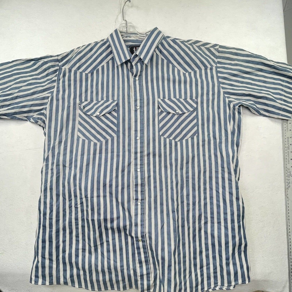Rock Creek Ranch Mens Big Size 4X Blue Striped Pearl Snap‎ Button Down Shirt
